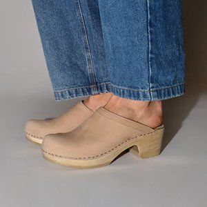 No.6 Old School Clog on Mid Heel in Bone